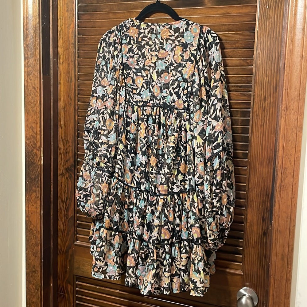 Free People Swinging Sheer Tiered Floral Print Babydoll Mini Dress - Picture 7 of 7